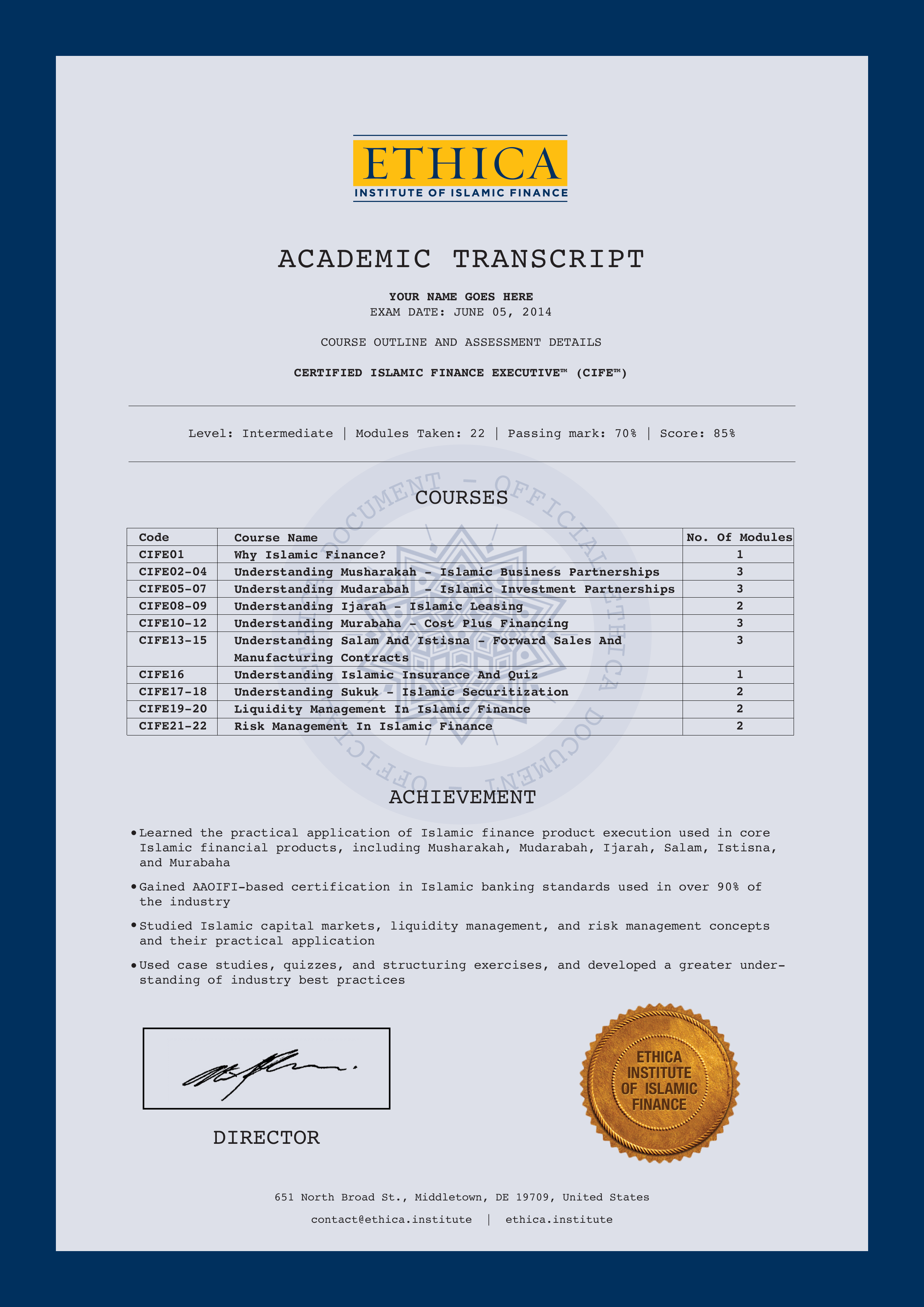 CIFE Certificate