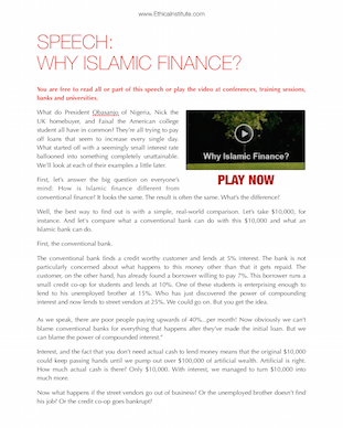 Speech: Why Islamic Finance? (Use this at your next conference)